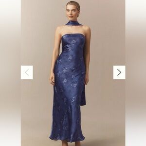 Nesta Strapless Scarf Slip High-Shine Satin Maxi Dress